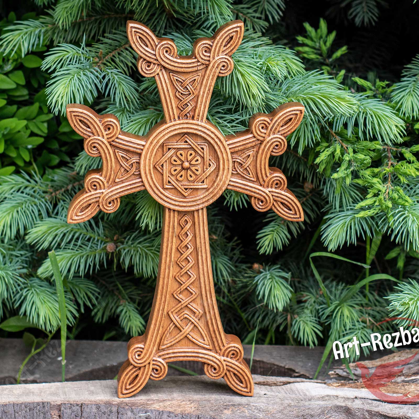 Wood Wall Cross, Armenian, medium circle design - Ancient Faith Store